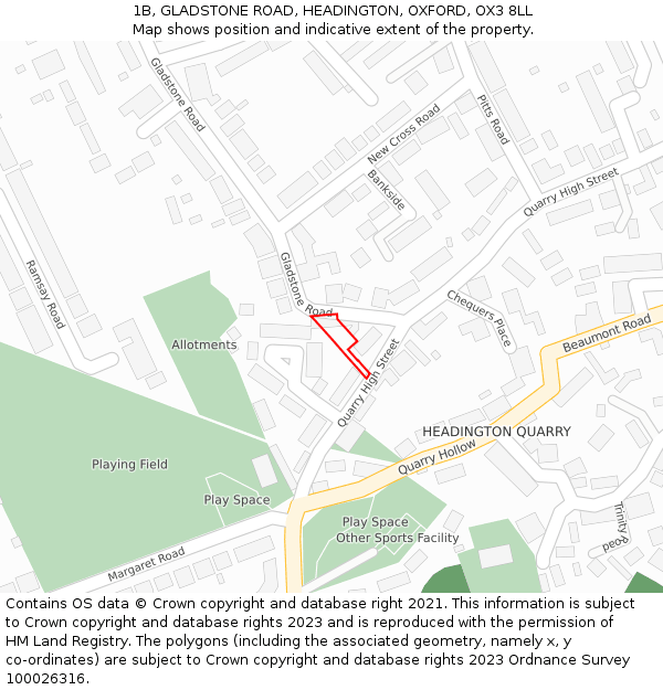 1B, GLADSTONE ROAD, HEADINGTON, OXFORD, OX3 8LL: Location map and indicative extent of plot