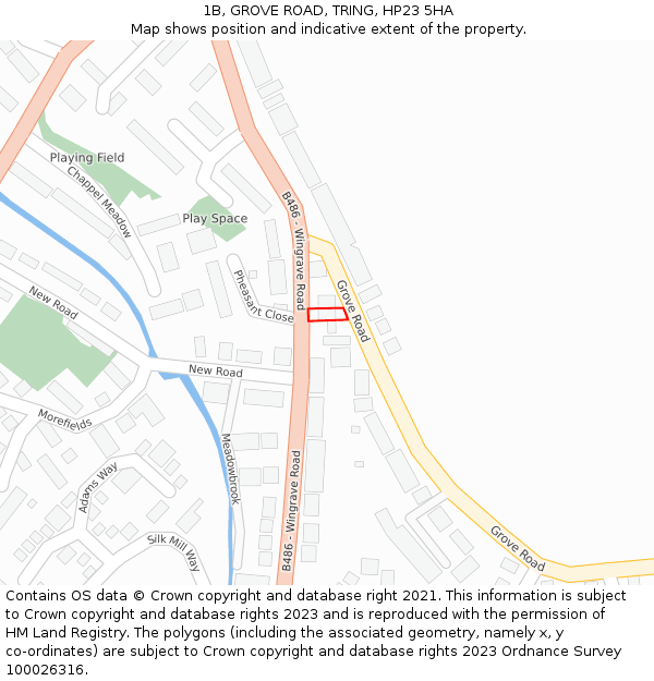 1B, GROVE ROAD, TRING, HP23 5HA: Location map and indicative extent of plot