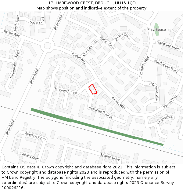 1B, HAREWOOD CREST, BROUGH, HU15 1QD: Location map and indicative extent of plot