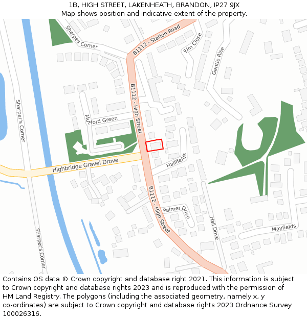 1B, HIGH STREET, LAKENHEATH, BRANDON, IP27 9JX: Location map and indicative extent of plot