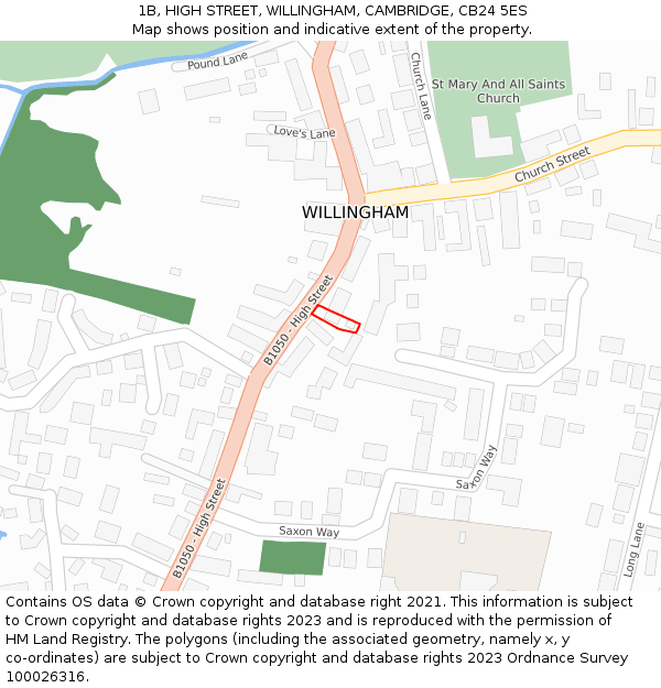 1B, HIGH STREET, WILLINGHAM, CAMBRIDGE, CB24 5ES: Location map and indicative extent of plot