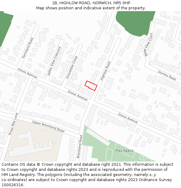 1B, HIGHLOW ROAD, NORWICH, NR5 0HP: Location map and indicative extent of plot