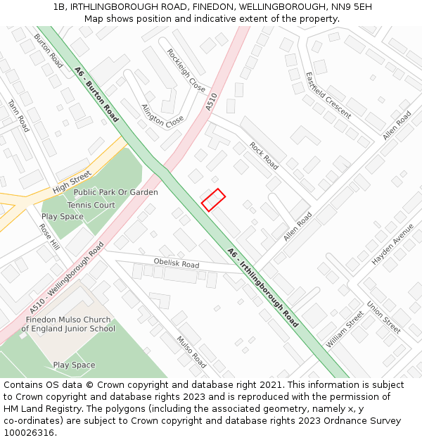 1B, IRTHLINGBOROUGH ROAD, FINEDON, WELLINGBOROUGH, NN9 5EH: Location map and indicative extent of plot