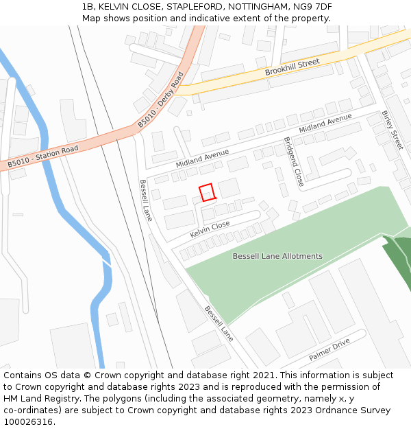 1B, KELVIN CLOSE, STAPLEFORD, NOTTINGHAM, NG9 7DF: Location map and indicative extent of plot