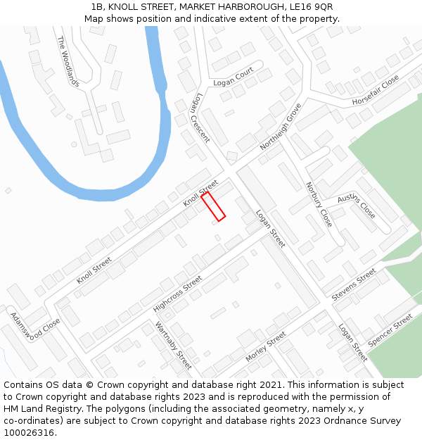 1B, KNOLL STREET, MARKET HARBOROUGH, LE16 9QR: Location map and indicative extent of plot