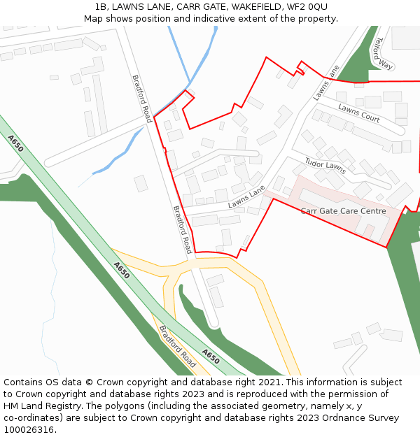 1B, LAWNS LANE, CARR GATE, WAKEFIELD, WF2 0QU: Location map and indicative extent of plot