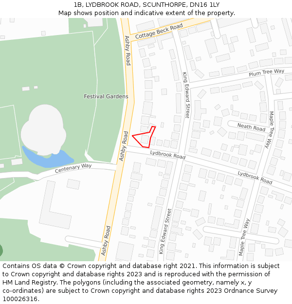 1B, LYDBROOK ROAD, SCUNTHORPE, DN16 1LY: Location map and indicative extent of plot