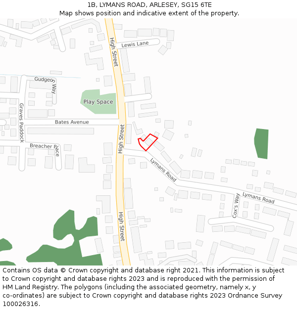 1B, LYMANS ROAD, ARLESEY, SG15 6TE: Location map and indicative extent of plot