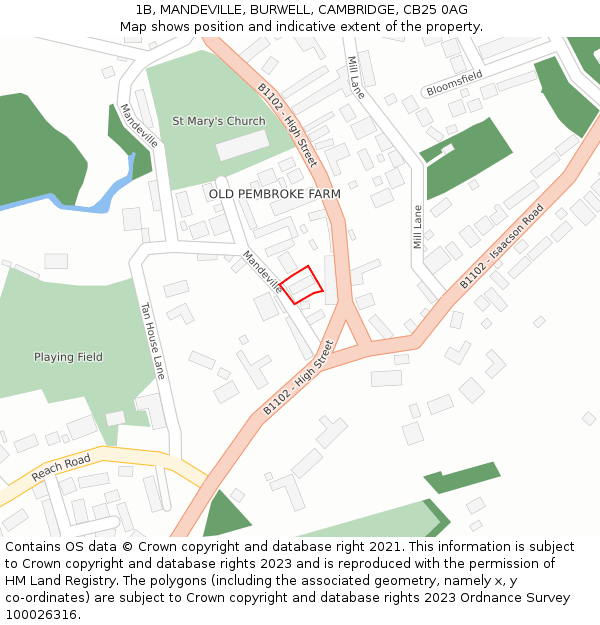 1B, MANDEVILLE, BURWELL, CAMBRIDGE, CB25 0AG: Location map and indicative extent of plot