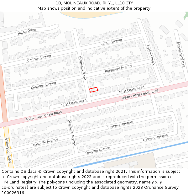 1B, MOLINEAUX ROAD, RHYL, LL18 3TY: Location map and indicative extent of plot