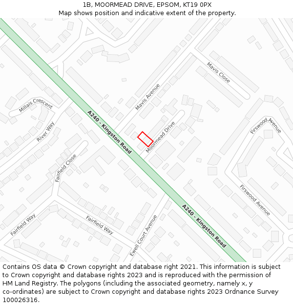 1B, MOORMEAD DRIVE, EPSOM, KT19 0PX: Location map and indicative extent of plot
