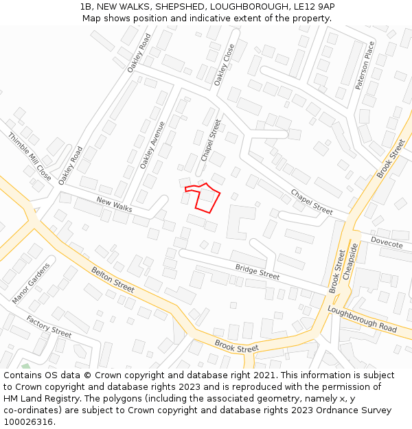 1B, NEW WALKS, SHEPSHED, LOUGHBOROUGH, LE12 9AP: Location map and indicative extent of plot