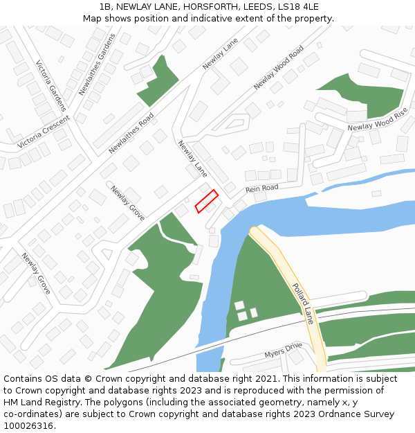 1B, NEWLAY LANE, HORSFORTH, LEEDS, LS18 4LE: Location map and indicative extent of plot