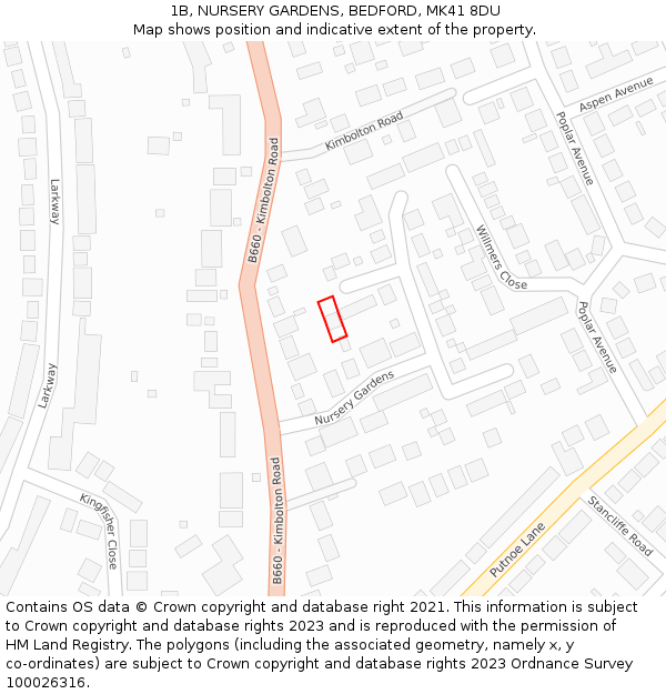 1B, NURSERY GARDENS, BEDFORD, MK41 8DU: Location map and indicative extent of plot