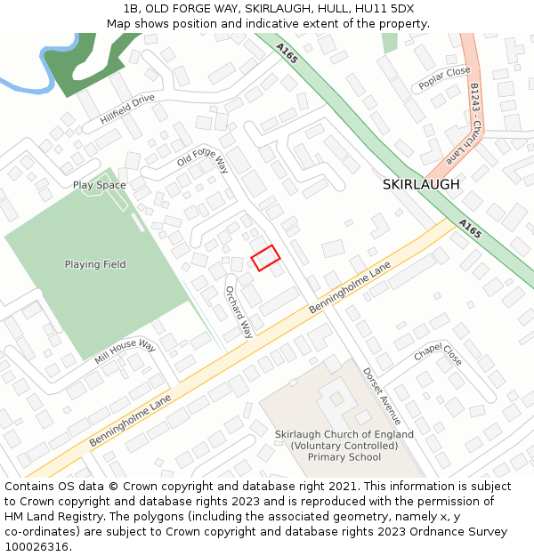 1B, OLD FORGE WAY, SKIRLAUGH, HULL, HU11 5DX: Location map and indicative extent of plot