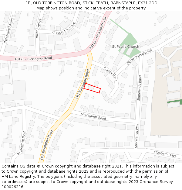 1B, OLD TORRINGTON ROAD, STICKLEPATH, BARNSTAPLE, EX31 2DD: Location map and indicative extent of plot