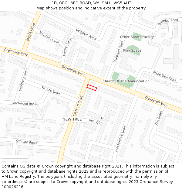 1B, ORCHARD ROAD, WALSALL, WS5 4UT: Location map and indicative extent of plot