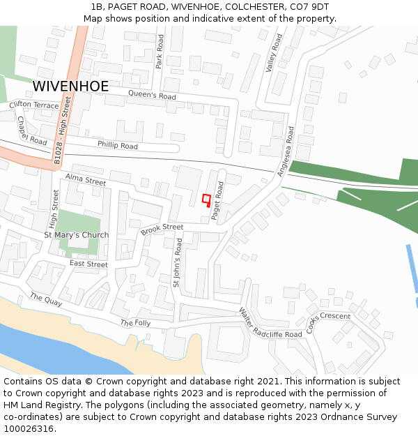 1B, PAGET ROAD, WIVENHOE, COLCHESTER, CO7 9DT: Location map and indicative extent of plot