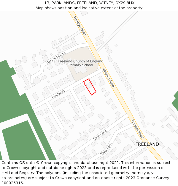 1B, PARKLANDS, FREELAND, WITNEY, OX29 8HX: Location map and indicative extent of plot
