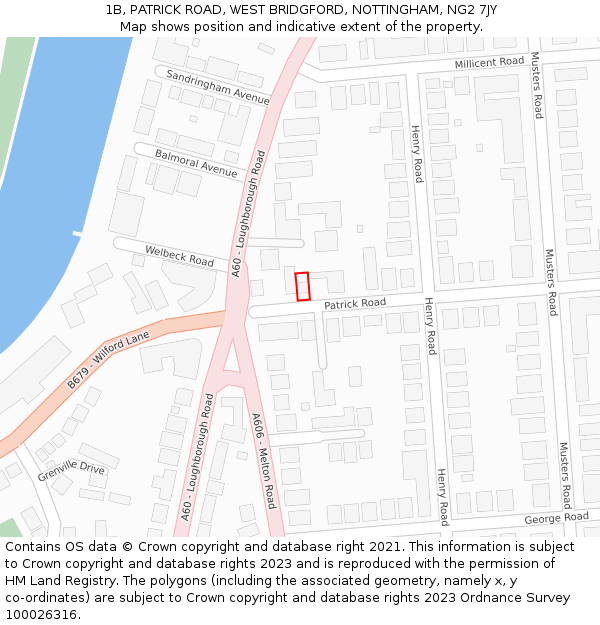 1B, PATRICK ROAD, WEST BRIDGFORD, NOTTINGHAM, NG2 7JY: Location map and indicative extent of plot