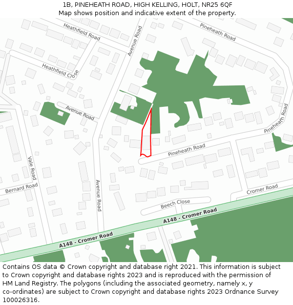 1B, PINEHEATH ROAD, HIGH KELLING, HOLT, NR25 6QF: Location map and indicative extent of plot