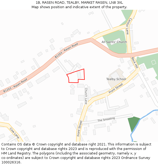 1B, RASEN ROAD, TEALBY, MARKET RASEN, LN8 3XL: Location map and indicative extent of plot
