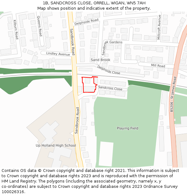 1B, SANDCROSS CLOSE, ORRELL, WIGAN, WN5 7AH: Location map and indicative extent of plot