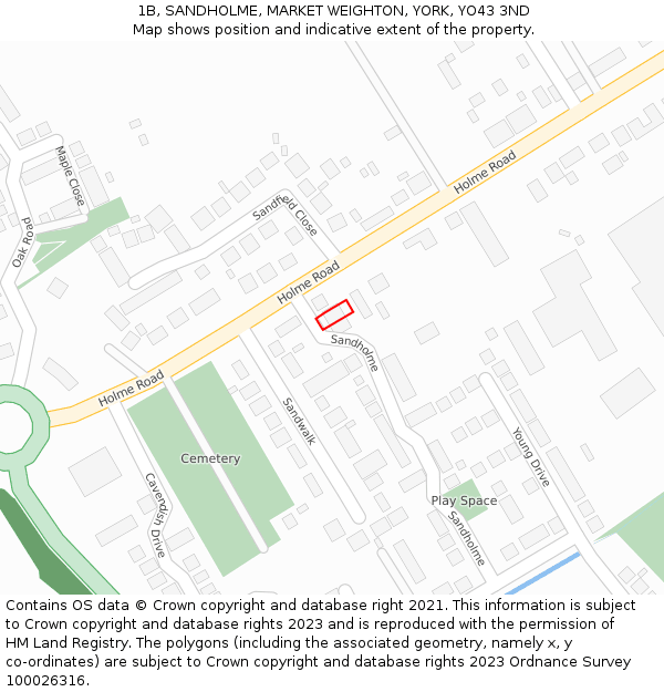 1B, SANDHOLME, MARKET WEIGHTON, YORK, YO43 3ND: Location map and indicative extent of plot