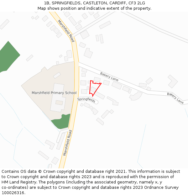 1B, SPRINGFIELDS, CASTLETON, CARDIFF, CF3 2LG: Location map and indicative extent of plot