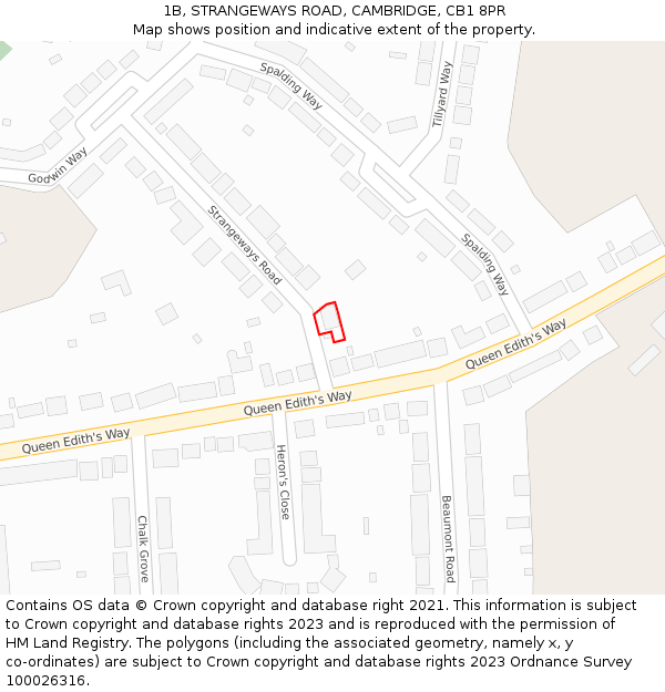 1B, STRANGEWAYS ROAD, CAMBRIDGE, CB1 8PR: Location map and indicative extent of plot