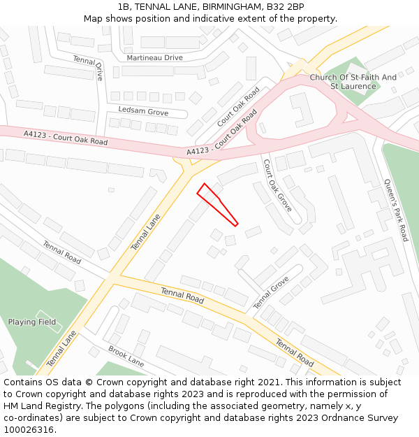 1B, TENNAL LANE, BIRMINGHAM, B32 2BP: Location map and indicative extent of plot