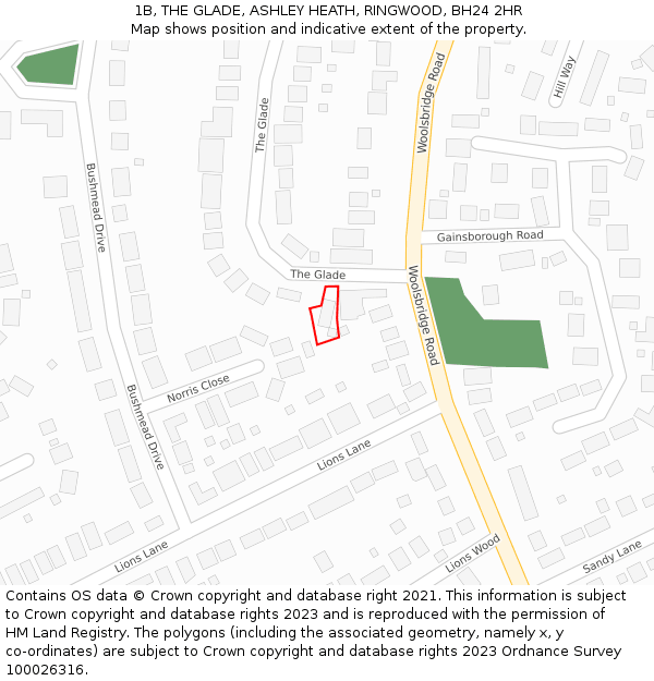 1B, THE GLADE, ASHLEY HEATH, RINGWOOD, BH24 2HR: Location map and indicative extent of plot