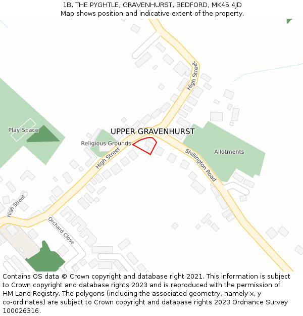 1B, THE PYGHTLE, GRAVENHURST, BEDFORD, MK45 4JD: Location map and indicative extent of plot