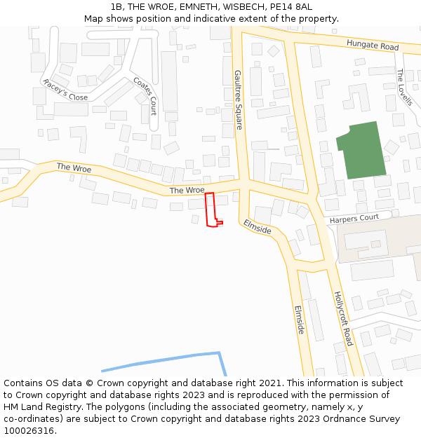 1B, THE WROE, EMNETH, WISBECH, PE14 8AL: Location map and indicative extent of plot