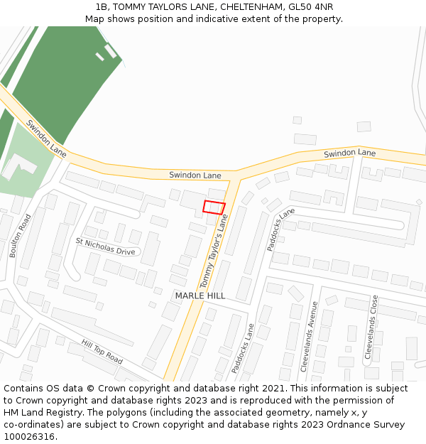 1B, TOMMY TAYLORS LANE, CHELTENHAM, GL50 4NR: Location map and indicative extent of plot