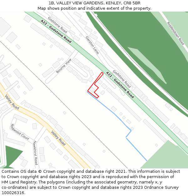 1B, VALLEY VIEW GARDENS, KENLEY, CR8 5BR: Location map and indicative extent of plot