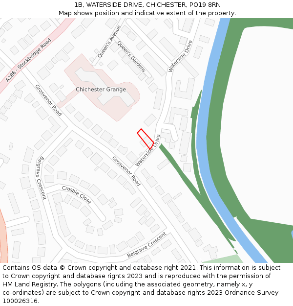 1B, WATERSIDE DRIVE, CHICHESTER, PO19 8RN: Location map and indicative extent of plot