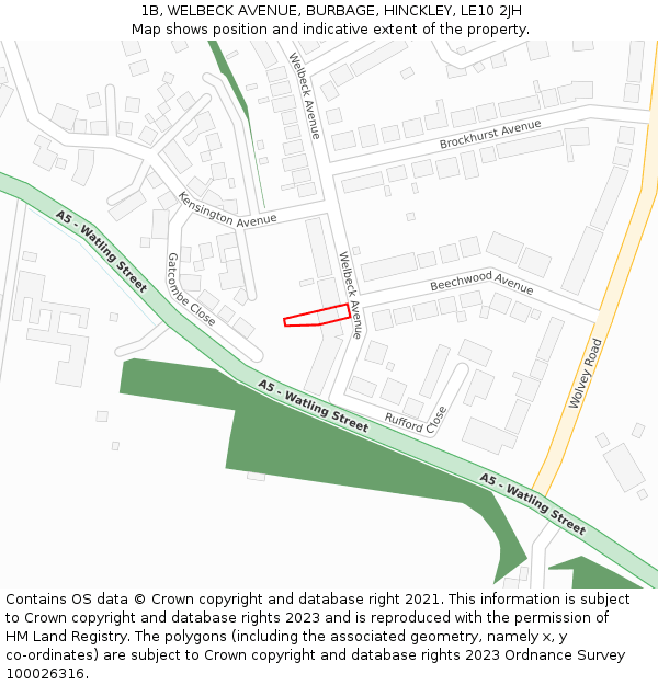 1B, WELBECK AVENUE, BURBAGE, HINCKLEY, LE10 2JH: Location map and indicative extent of plot