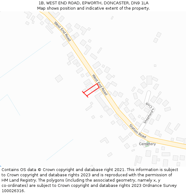 1B, WEST END ROAD, EPWORTH, DONCASTER, DN9 1LA: Location map and indicative extent of plot