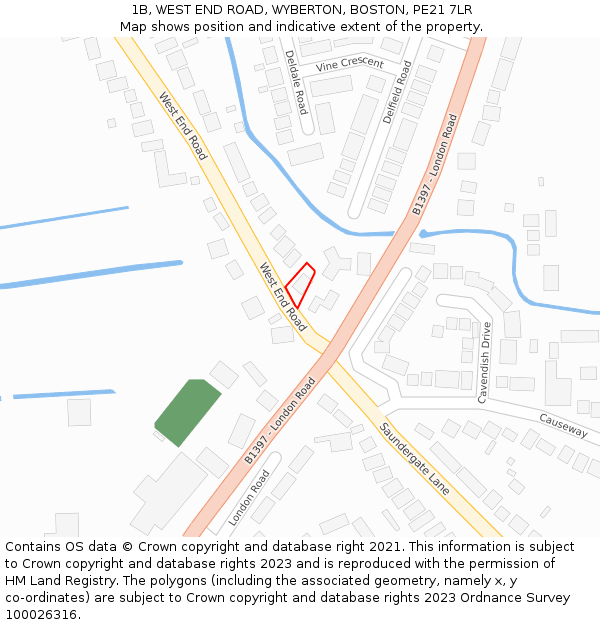 1B, WEST END ROAD, WYBERTON, BOSTON, PE21 7LR: Location map and indicative extent of plot