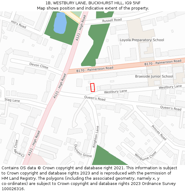 1B, WESTBURY LANE, BUCKHURST HILL, IG9 5NF: Location map and indicative extent of plot