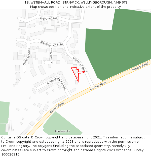 1B, WETENHALL ROAD, STANWICK, WELLINGBOROUGH, NN9 6TE: Location map and indicative extent of plot