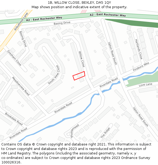 1B, WILLOW CLOSE, BEXLEY, DA5 1QY: Location map and indicative extent of plot