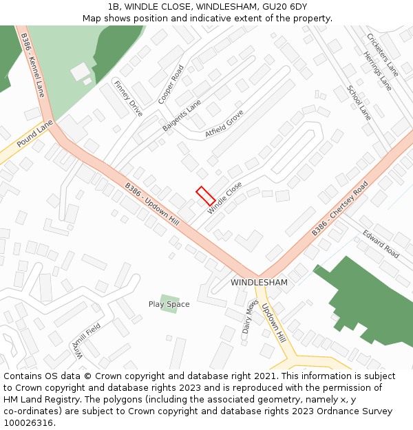 1B, WINDLE CLOSE, WINDLESHAM, GU20 6DY: Location map and indicative extent of plot