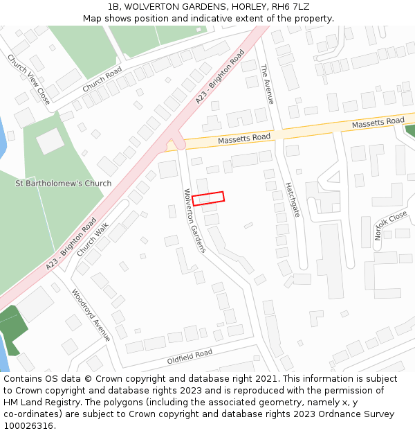 1B, WOLVERTON GARDENS, HORLEY, RH6 7LZ: Location map and indicative extent of plot