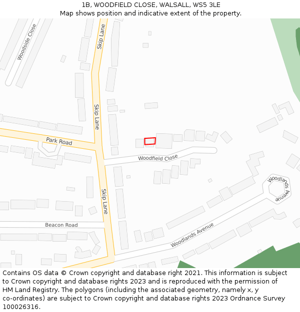 1B, WOODFIELD CLOSE, WALSALL, WS5 3LE: Location map and indicative extent of plot
