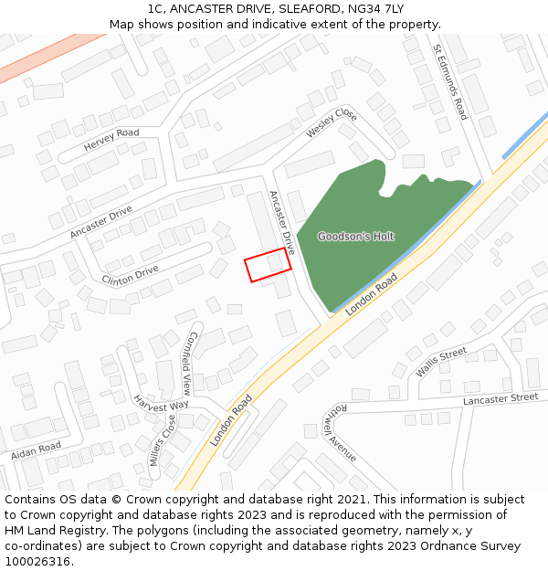 1C, ANCASTER DRIVE, SLEAFORD, NG34 7LY: Location map and indicative extent of plot