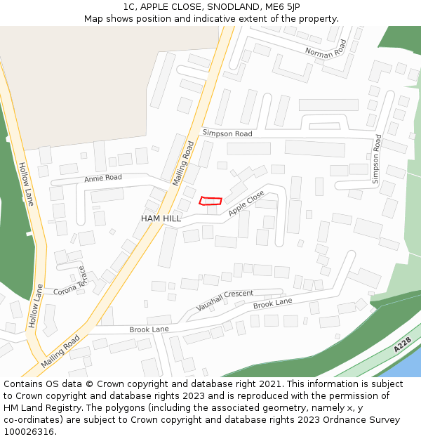 1C, APPLE CLOSE, SNODLAND, ME6 5JP: Location map and indicative extent of plot