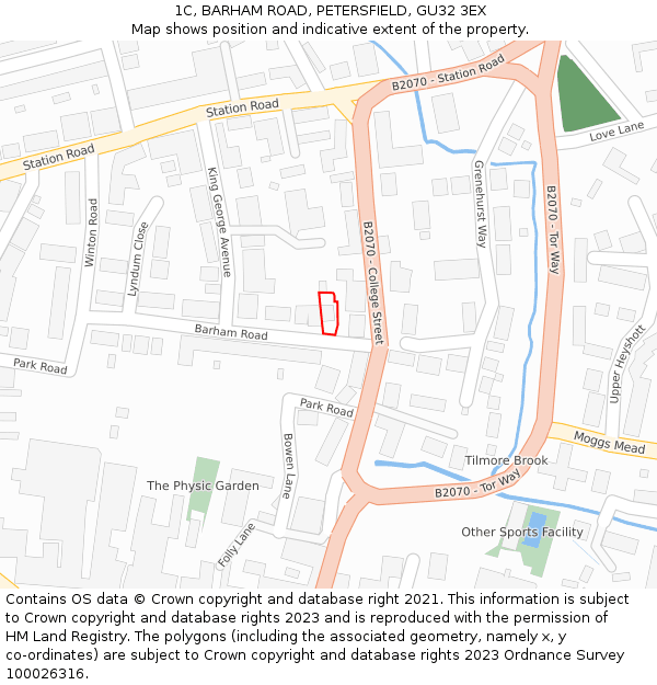 1C, BARHAM ROAD, PETERSFIELD, GU32 3EX: Location map and indicative extent of plot