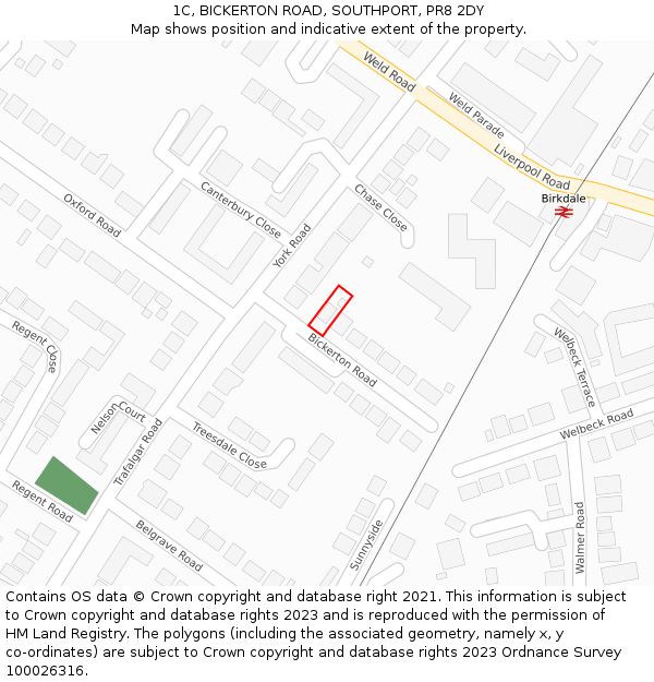 1C, BICKERTON ROAD, SOUTHPORT, PR8 2DY: Location map and indicative extent of plot